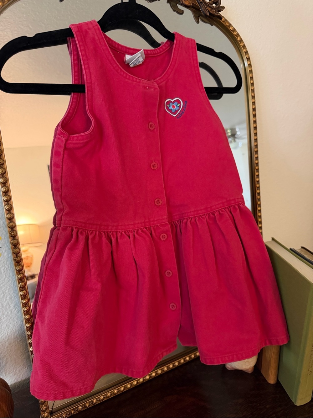 Vintage OshKosh B'gosh Hot Pink Girls Dress with Heart Accent
